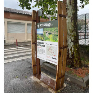 Panneau touristique bois et métal tonneau